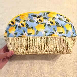 Lemon Floral Cosmetic Bag with Woven Base